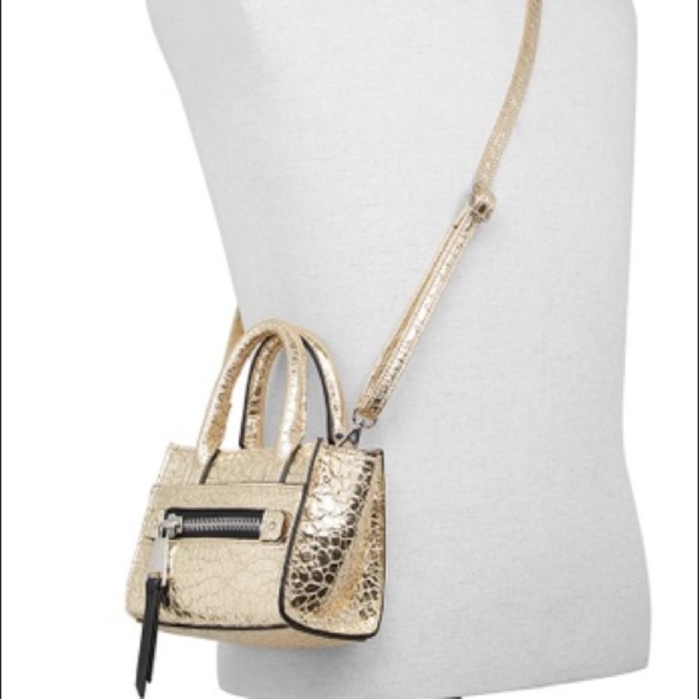 Call It Spring Mini Champagne/Gold croc pattern handbag with strap